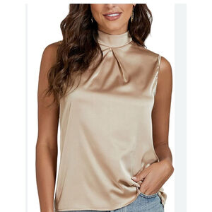 St.John Shirt Womens Gold Satin Cowl Neck Blouse Silk Size 12 Career Old Money